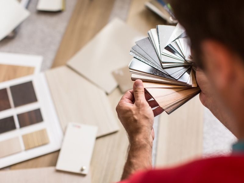 Customer examining samples at home